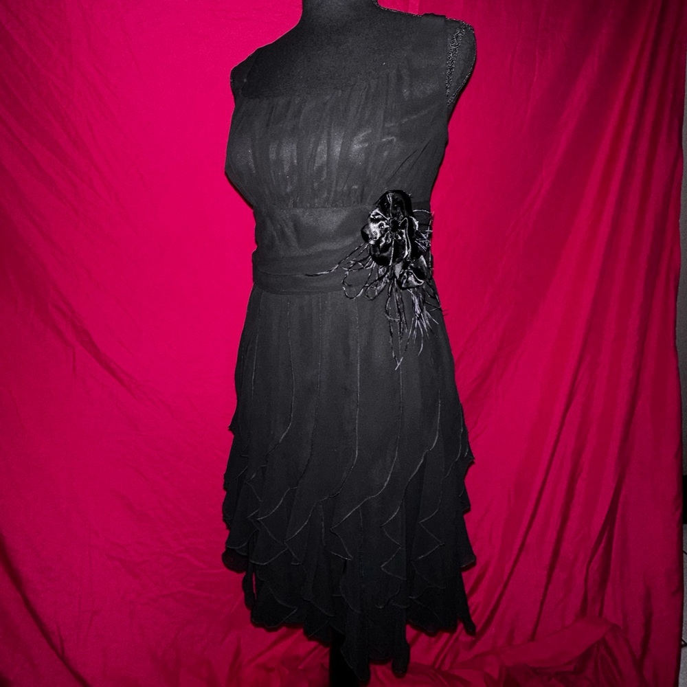 Bisou Bisou Black Semi-Formal Dress (Size14) - Embellished & Ruched Waist Skirt